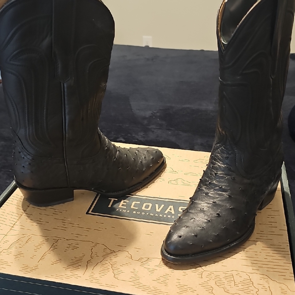 Tecovas Women Black Ostrich Western Boots